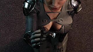 Catwoman strokes massive dildo in femdom pov handjob cage play