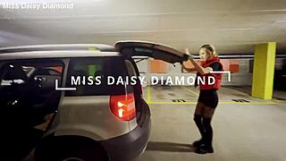 Blonde Flashes Pantyhose Pussy In Risky Car Toilet Masturbation Show