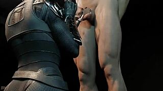 Catwoman strokes massive dildo in femdom pov handjob cage play