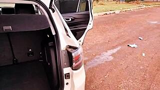 Stepmom Luna Oliveira catches me squirts anal creampie outdoors car fuck