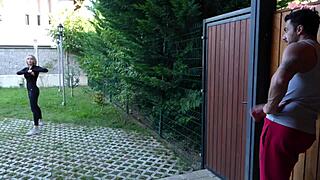 wanna see this sporty teen 18+ get roughly fucked by neighbor in backyard?