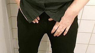 Chubbykaot Bursts Cum Everywhere in Public Restroom Solo