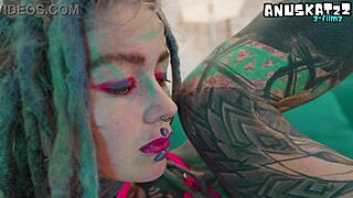 Heavily tattooed goth girl gaps asshole with anal toys in lingerie solo