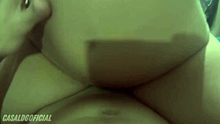 Big tit brunette sucks rides my husband hard!
