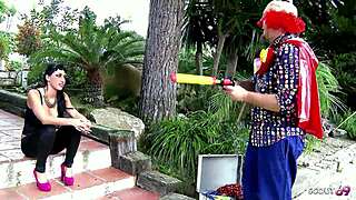 frustrated nympho milf wife seduces clown for rough cheating fuck riding at birthday party bash