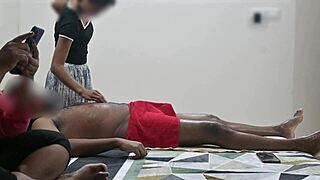 lady watches masseur deliver that sneaky happy ending!