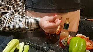 watch this crazy kitchen cock torture urethral insertion episode