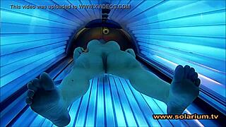 beautiful woman masturbates on hidden solarium cam