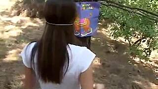 naughty petite teen chloe fingers her tight pussy outdoors solo teasing