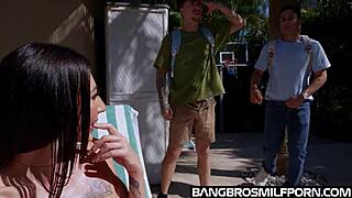 selina garcia poolside milf teases big ass tits into double deepthroat dick sucking threesome!!