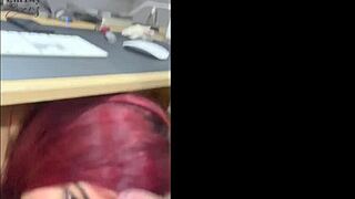 I catch boss masturbating then doggystyle creampie her big tits pussy bareback