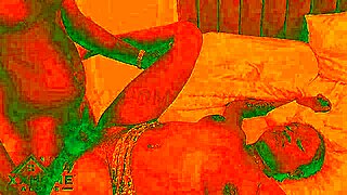 Ebony babe bends over for big black cock doggystyle in red lit cozy room romance