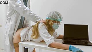 Doctor, fuck your naughty nurse over the desk!