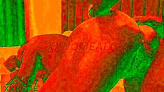 Ebony babe bends over for big black cock doggystyle in red lit cozy room romance