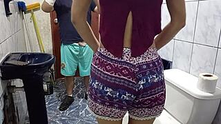 they spied me in bathroom then i fucked her tight pussy