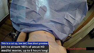 Nurse Lainey spreads for patient gyno exam backstage latex gloves