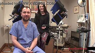 Nurse Lainey spreads for patient gyno exam backstage latex gloves