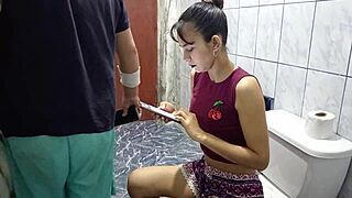 they spied me in bathroom then i fucked her tight pussy