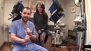 Nurse Lainey spreads for patient gyno exam backstage latex gloves