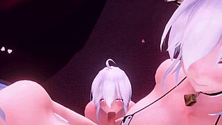 mmd threesome with big ass tits blowjob action