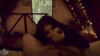 wife swallows anniversary load in dark cabin pov blowjob