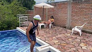 Pool guy sneaks in to thrill pregnant milf alone part 1