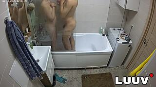 luuv esteban and foxy get wet in shower flashing tits