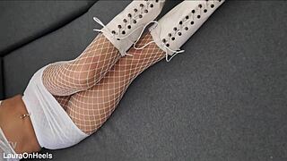 whoa, this milf's perfect ass in fishnets heels boots lingerie... damn! 👠🍑