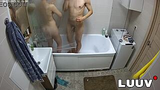 luuv esteban and foxy get wet in shower flashing tits