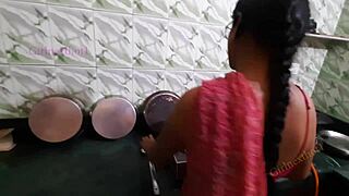 Indian Bhabi's Passionate Kitchen Fuck in Red Saree Overflows