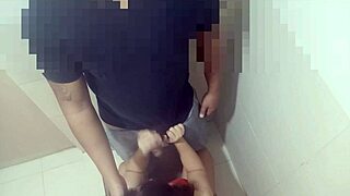 boyfriend gone, friend cums all over in bathroom