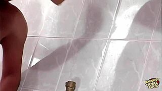 oh man this bathroom steams up when curvy brunette craves deepthroat anal riding