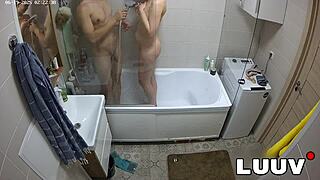 luuv esteban and foxy get wet in shower flashing tits