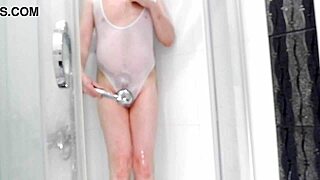 cute eronekokun jerks anal toy in see-thru swimsuit shower