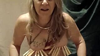 french milf slave clamps tits belt submits outdoor solo