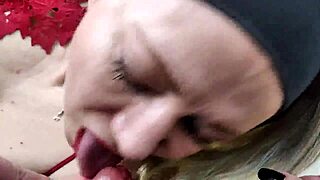 A Russian mature whore wife moans as circumcised monster cock creampies her shaved pussy lips