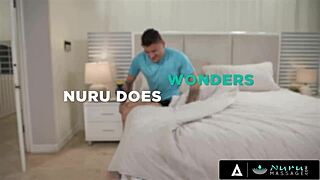 sexy nuru masseuse grinds pussy on face then rides cock deep gagging