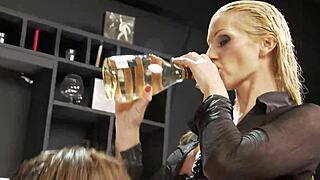 charlie and sammy pour champagne on milf pussies fingering lingerie lick