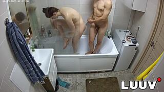 luuv esteban and foxy get wet in shower flashing tits