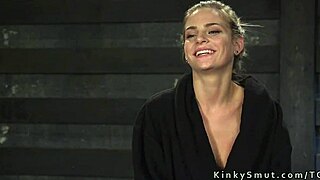 Beautiful slim slave bound and choked in rough deepthroat gagging fuck with spanking