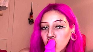Nali Marie slobbers wildly on huge dildo in solo sloppy blowjob frenzy!
