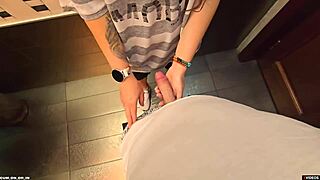 stranger cums in my wet panties again in restaurant toilet pov