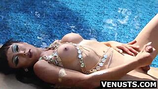 venus lux, stroke that cock till it sprays at the pool!