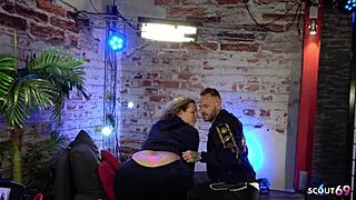 German BBW mature wife with saggy big tits gags on young cock during photo shoot cheating 😍🍆 cumshot!