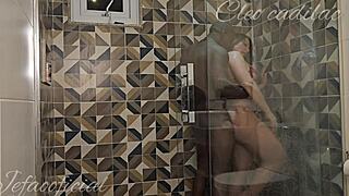 cleo cadillac bathroom surprise fuck bareback by muscular friend cock