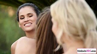 lesbian babe and bffs tongue milf yoga instructor's shaved pussy