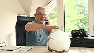 Old Horny Boss Exploits Young Teen Secretary's Deepthroat Skills at Desk