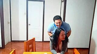 Stepmom surprised by morning fuck on dining table before breakfast