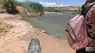 blonde with big tits goes crazy fucking outdoors in mud