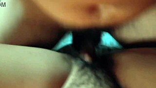 He rubs erect cock on her hairy pussy lips in missionary rubdown